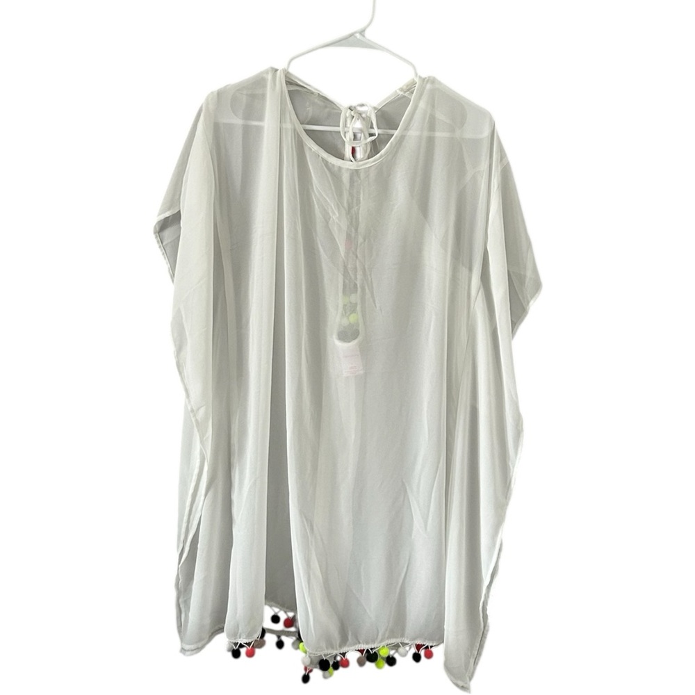 Xhilaration White Boho‎ Colorful Pom Pom Swimsuit Cover-Up